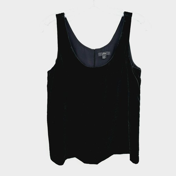 J Crew Velvet Tank Top 0 Black Lined Keyhole Button Back Classic Versatile Chic - Picture 4 of 11